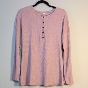 Pink Long Sleeve Henley Shirt Women's Large Wneedu Brand